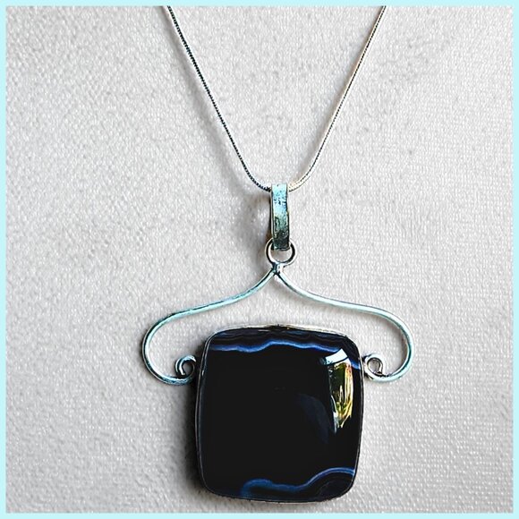 Artisan Jewelry - Black Onyx Square Pendant with 18" Sterling Necklace Artisan Crafted NEW